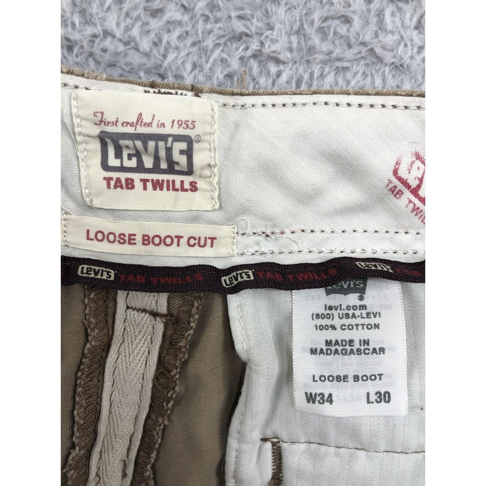 Y2K Levis Pants Men 35x30 (Tag 34x30) Brown Tab Twills Loose Boot Cut Distressed - Picture 4 of 9